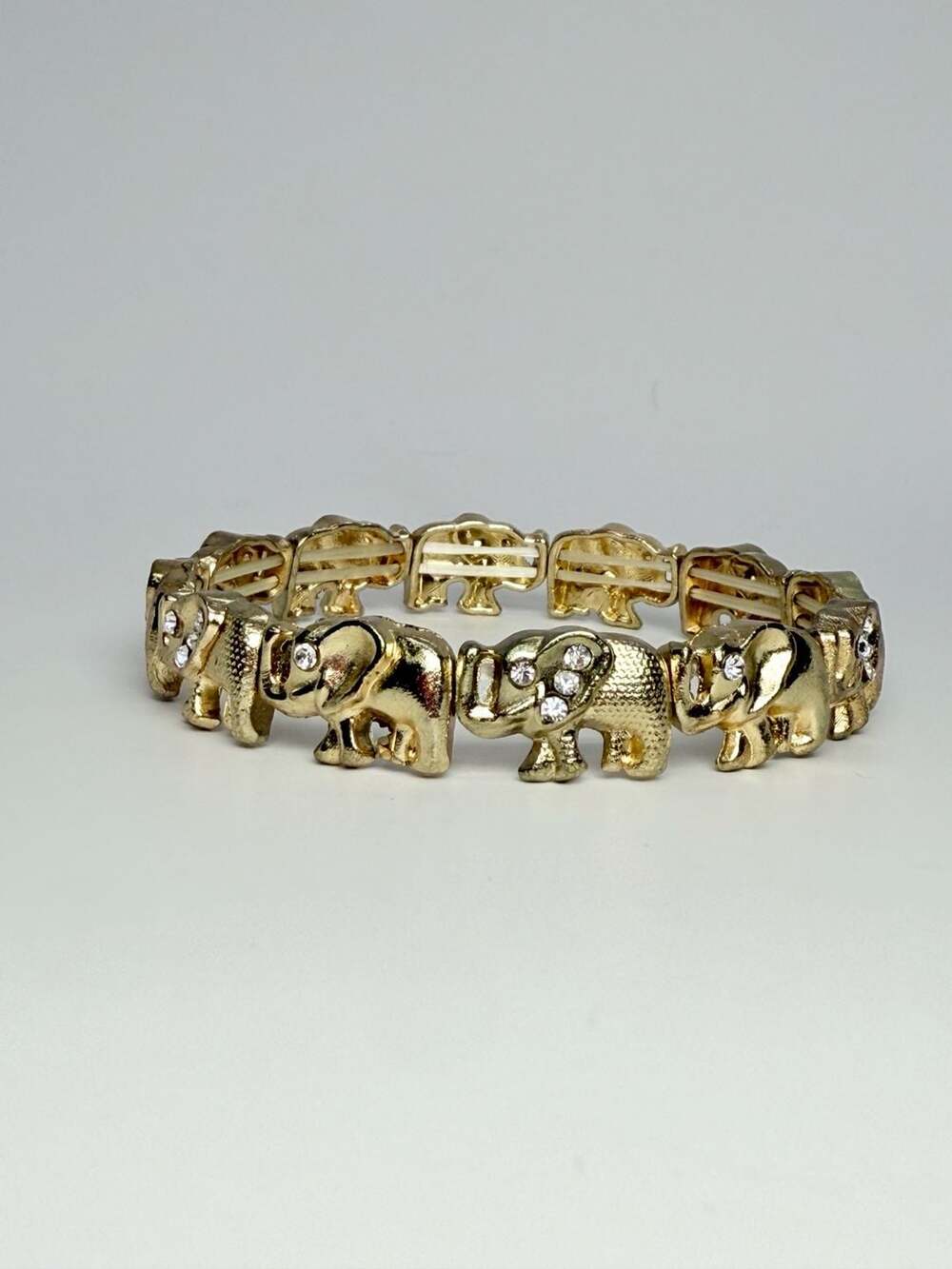 Unbranded Gold Tone Elephant Link Bracelet Rhinestone 7.5 Inch